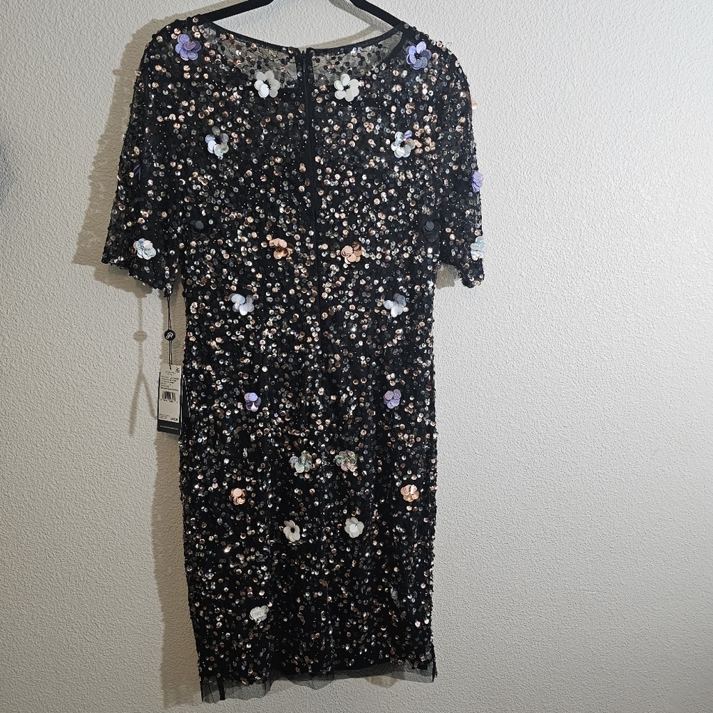 Adrianna Papell NWT Dress 8 Black 3D Floral Sheath Dress $249 - Picture 9 of 14
